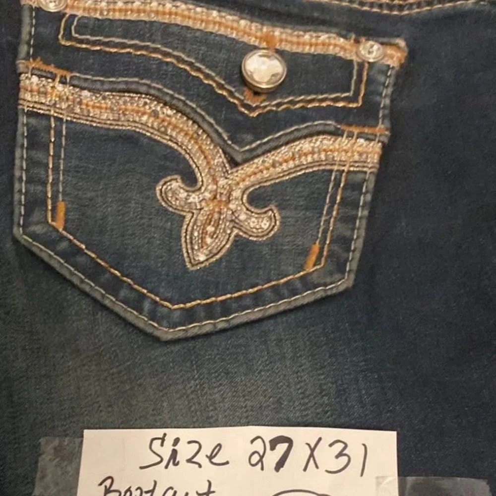 Rock Revival Dark Blue Boot Cut Jeans with Embellishments - Picture 2 of 6